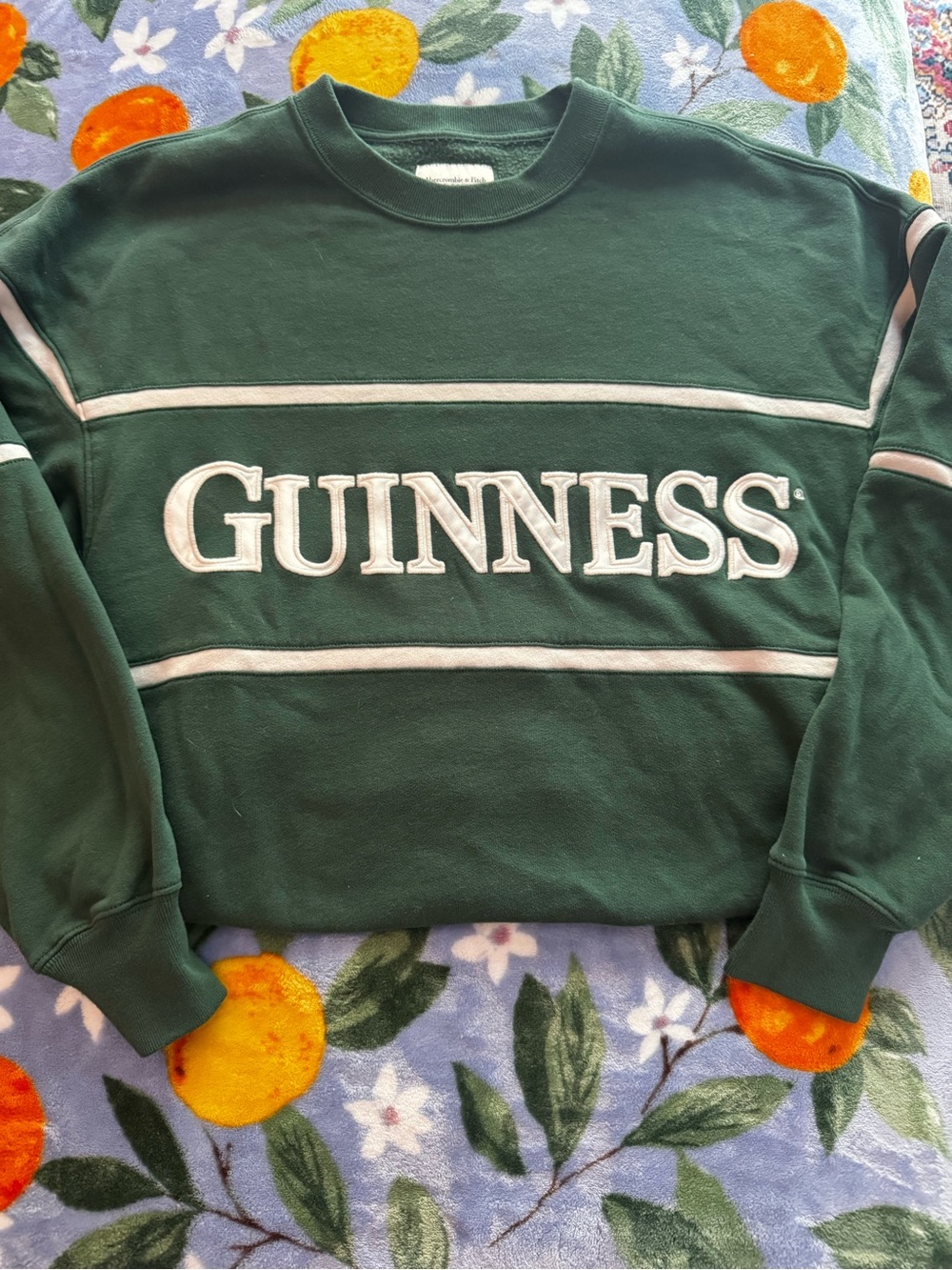 Abercrombie & Fitch Dark Green Crewneck with White Logo Stripes